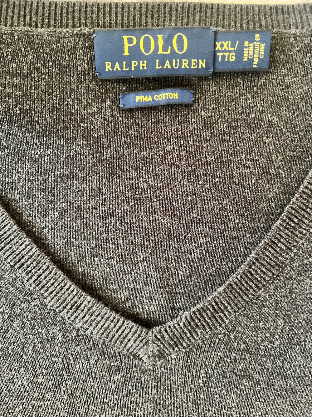 Polo by Ralph Lauren Men's V-Neck Sweater Charcoal Cotton - Picture 2 of 6